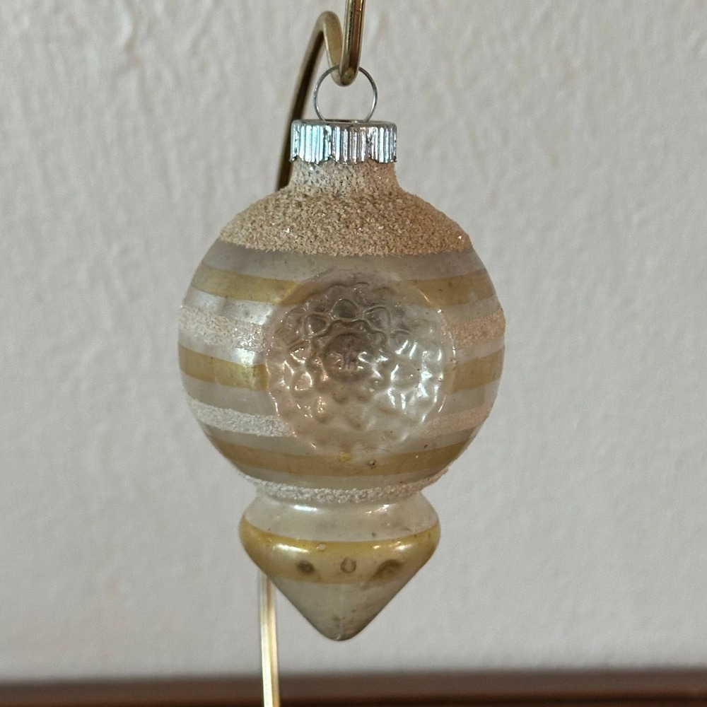 Shiny Brite Vintage Glass Christmas Ornament Double Indent Mica Stripe Lantern
